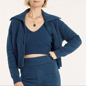 J. Crew Collared cotton-blend bouclé cardigan sweater Large